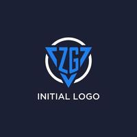 ZG monogram logo with triangle shape and circle design elements vector