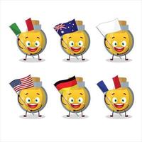 Golden potion cartoon character bring the flags of various countries vector