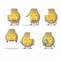 Golden potion cartoon character bring information board vector