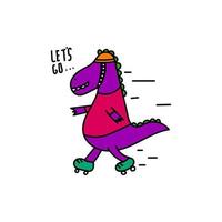 Cute dinosaur playing roller skates vector design for wallpaper, background, fabric and textile