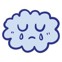 Hand drawn funny sad cloud running cartoon illustration isolated on white vector