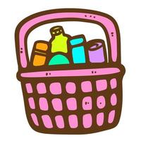 Hand drawn shopping basket cartoon illustration isolated on white vector