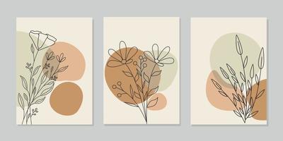 set of simple wall hanging templates with beautiful hand drawn floral decorations. abstract botanical background For wallpaper, poster, interior, waiting room, room room, living room vector