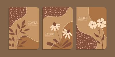 set of simple book cover templates with beautiful hand drawn floral decorations. abstract botanical background.size A4 For notebook, diaries, planner, school, brochure, book, catalog vector