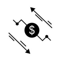 costo reducir vector icono. incrementar ilustración firmar o símbolo. riesgo análisis logo. beneficio dólar concepto.