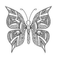 mariposa en blanco antecedentes. colorante página. vector