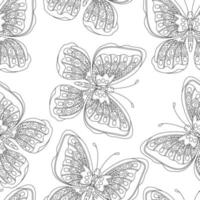 Seamless pattern with hand drawn white and black butterfly on white background.. vector