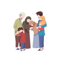 A cartoon illustration of a family with a baby on the front. vector