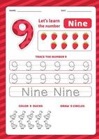 Number Nine Worksheet Free Vector Free Vector