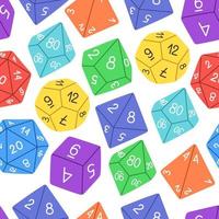 D8 D10 D12 D20 Dice for Board games seamless pattern. RPG dice set for table game. Vector illustration