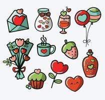 Cute Valentine Icons Collection Vector