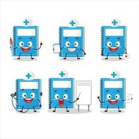 Doctor profession emoticon with blue study book cartoon character vector