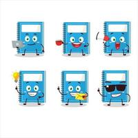 Blue study book cartoon character with various types of business emoticons vector