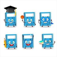 School student of blue study book cartoon character with various expressions vector