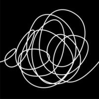 One white linear scribble on black background. vector