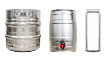 Shiny beer keg large and small size and aluminum slim can png