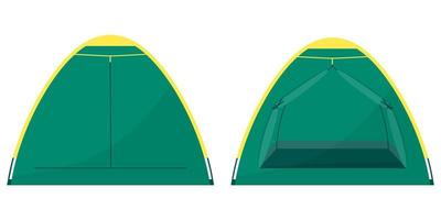 A tourist tent for camping or expedition, a temporary shelter in the fields of the natural landscape. vector