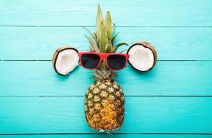 Summer conceptual background, summer accesories close up top view photo