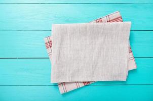 napkins on wooden blue board top view copy space photo