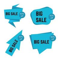 Set of four blue big sale stickers with text. Sale label template. Vector illustration