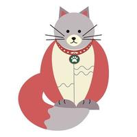 Cute funny cat with locket collar. Flat vector illustration.