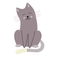 Cute, happy, funny, gray cat. Flat vector illustration.