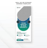 médico cuidado de la salud monitor póster rodar arriba bandera y señalización diseño, clínica reporte folleto modelo vector