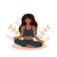 Dark-skinned Girl In Lotus Pose vector