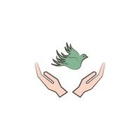 hands and dove sketch style vector icon