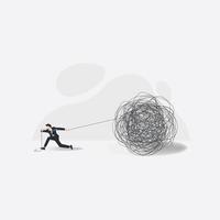 Businessman pulling the scribble roll. Solve and fixed many problems vector illustration