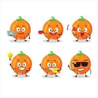 Víspera de Todos los Santos naranja caramelo dibujos animados personaje con varios tipos de negocio emoticones vector