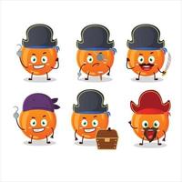 Cartoon character of halloween orange candy with various pirates emoticons vector