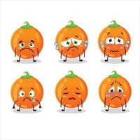Halloween orange candy cartoon character with sad expression vector