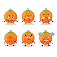 Halloween orange candy cartoon character with various angry expressions vector