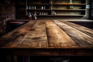 Empty wooden table and blurred background. For product display photo