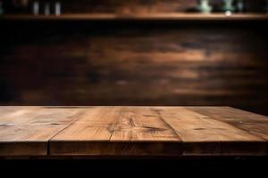 Empty wooden table and blurred background. For product display photo