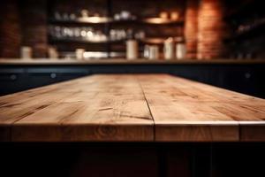 Empty wooden table and blurred background. For product display photo