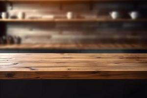 Empty wooden table and blurred background. For product display photo