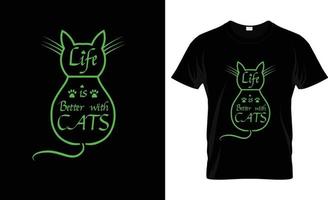 vida es mejor con gatos citar camiseta diseño y nuevo tipografía camiseta diseño. vida es mejor con gato t camisa diseño modelo vector