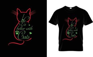 vida es mejor con gatos citar camiseta diseño y nuevo tipografía camiseta diseño. vida es mejor con gato t camisa diseño modelo vector