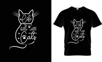 vida es mejor con gatos citar camiseta diseño y nuevo tipografía camiseta diseño. vida es mejor con gato t camisa diseño modelo vector