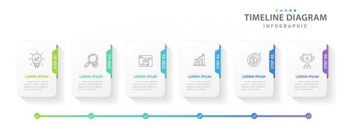 Infographic template for business. 6 Steps Modern Timeline diagram roadmap with rectangle topics, presentation vector infographic.