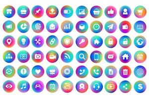 Business gradient curcle icons collection. holographic spherical buttons. Multicolor neon hologram fluid color circle gradients, soft round buttons, vivid blurred spheres flat set for web icons or UI. vector