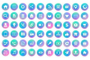 Business gradient curcle icons collection. holographic spherical buttons. Multicolor neon hologram fluid color circle gradients, soft round buttons, vivid blurred spheres flat set for web icons or UI. vector