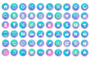 Business gradient curcle icons collection. holographic spherical buttons. Multicolor neon hologram fluid color circle gradients, soft round buttons, vivid blurred spheres flat set for web icons or UI. vector