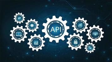 Application Programming Interface API. Software development tool, information technology, modern technology, internet and networking concept on dark blue background vector