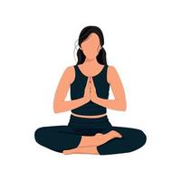 Girl in a lotus yoga pose. Young woman meditating. vector