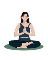 joven niña meditando vector ilustración en un plano estilo mujer en un loto yoga pose.