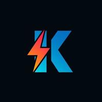 K Letter Logo With Lightning Thunder Bolt Vector Design. Electric Bolt Letter K Logo Vector Illustration.