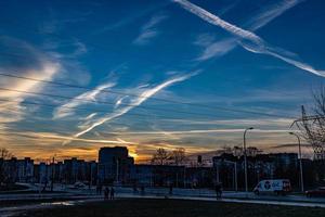 urban landscape during sunset on a March day in Warsaw photo